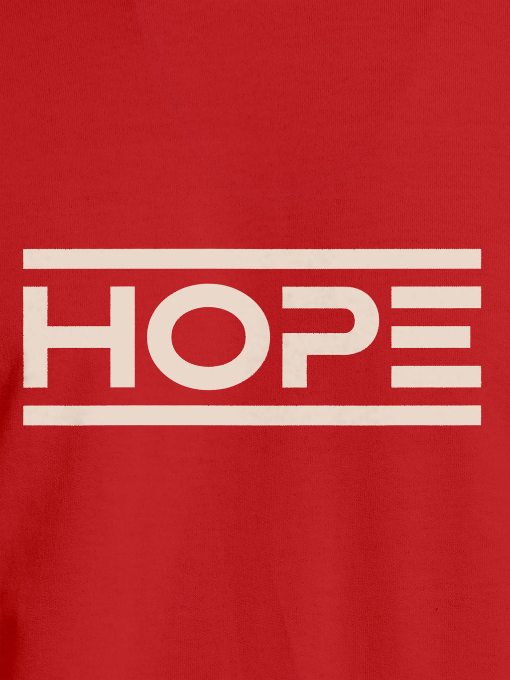 Close up of 'Hope' design on Women's Red Round Neck T-shirt, highlighting intricate details and vibrant print.
