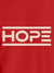Close up of 'Hope' design on Women's Red Round Neck T-shirt, highlighting intricate details and vibrant print.