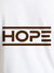 Close up of 'Hope' design on Men's White Round Neck T-shirt, highlighting intricate details and vibrant print.