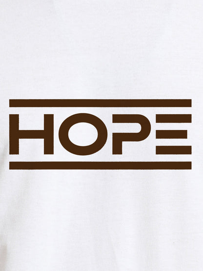 Close up of 'Hope' design on Women's White Round Neck T-shirt, highlighting intricate details and vibrant print.