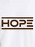Close up of 'Hope' design on Women's White Round Neck T-shirt, highlighting intricate details and vibrant print.