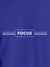 Close up of 'Focus' design on Men's Blue Round Neck T-shirt, highlighting intricate details and vibrant print.