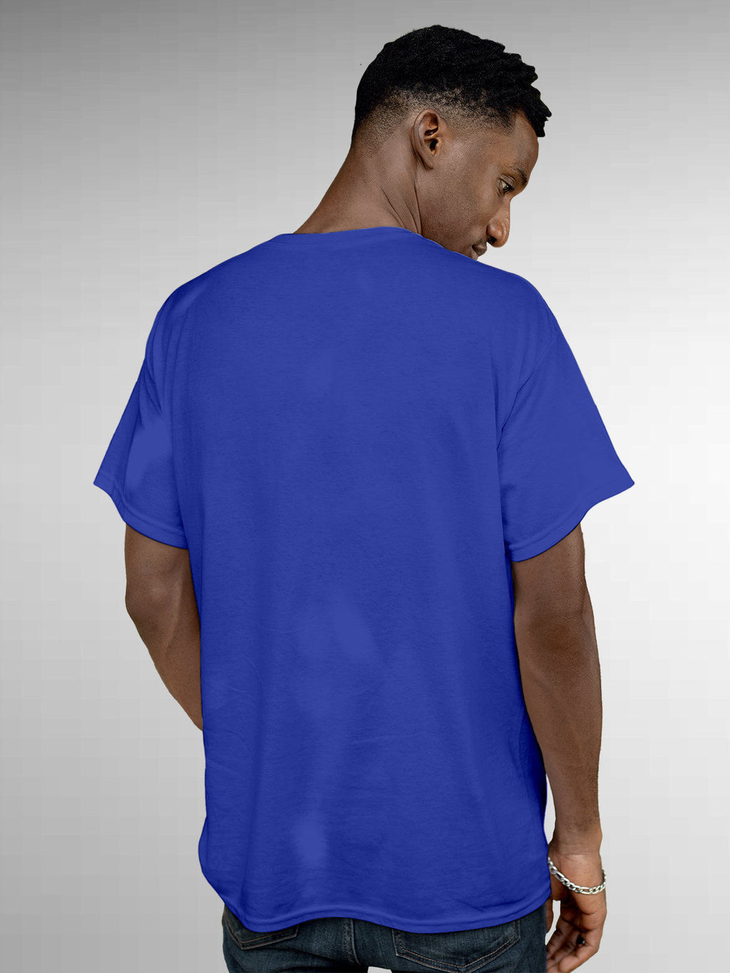Back view of Fighterhero Men's Blue Round Neck T-shirt, highlighting the modern look and clean finish
