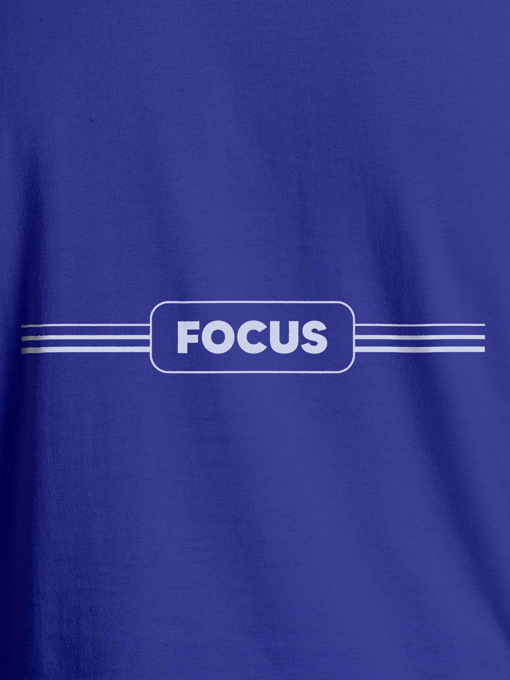 Close up of 'Focus' design on Women's Blue Round Neck T-shirt, highlighting intricate details and vibrant print.