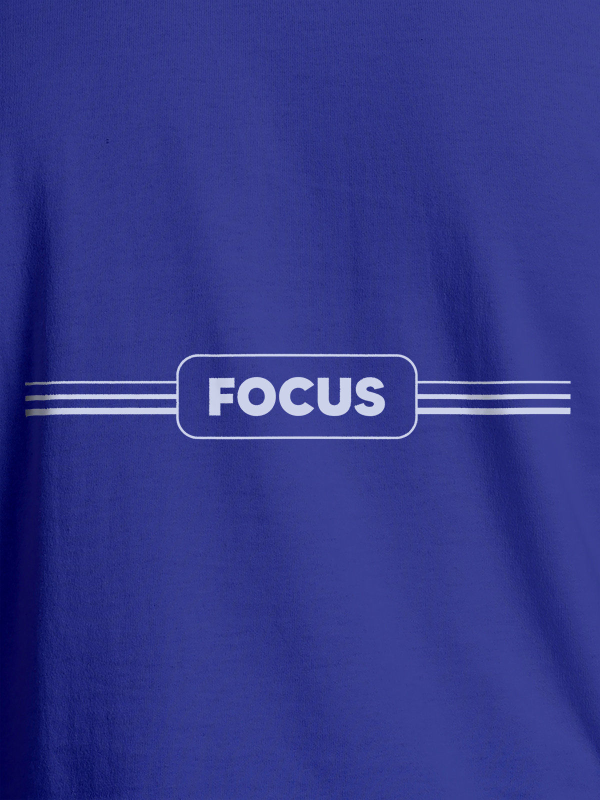 Close up of 'Focus' design on Women's Blue Round Neck T-shirt, highlighting intricate details and vibrant print.