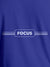 Close up of 'Focus' design on Women's Blue Round Neck T-shirt, highlighting intricate details and vibrant print.