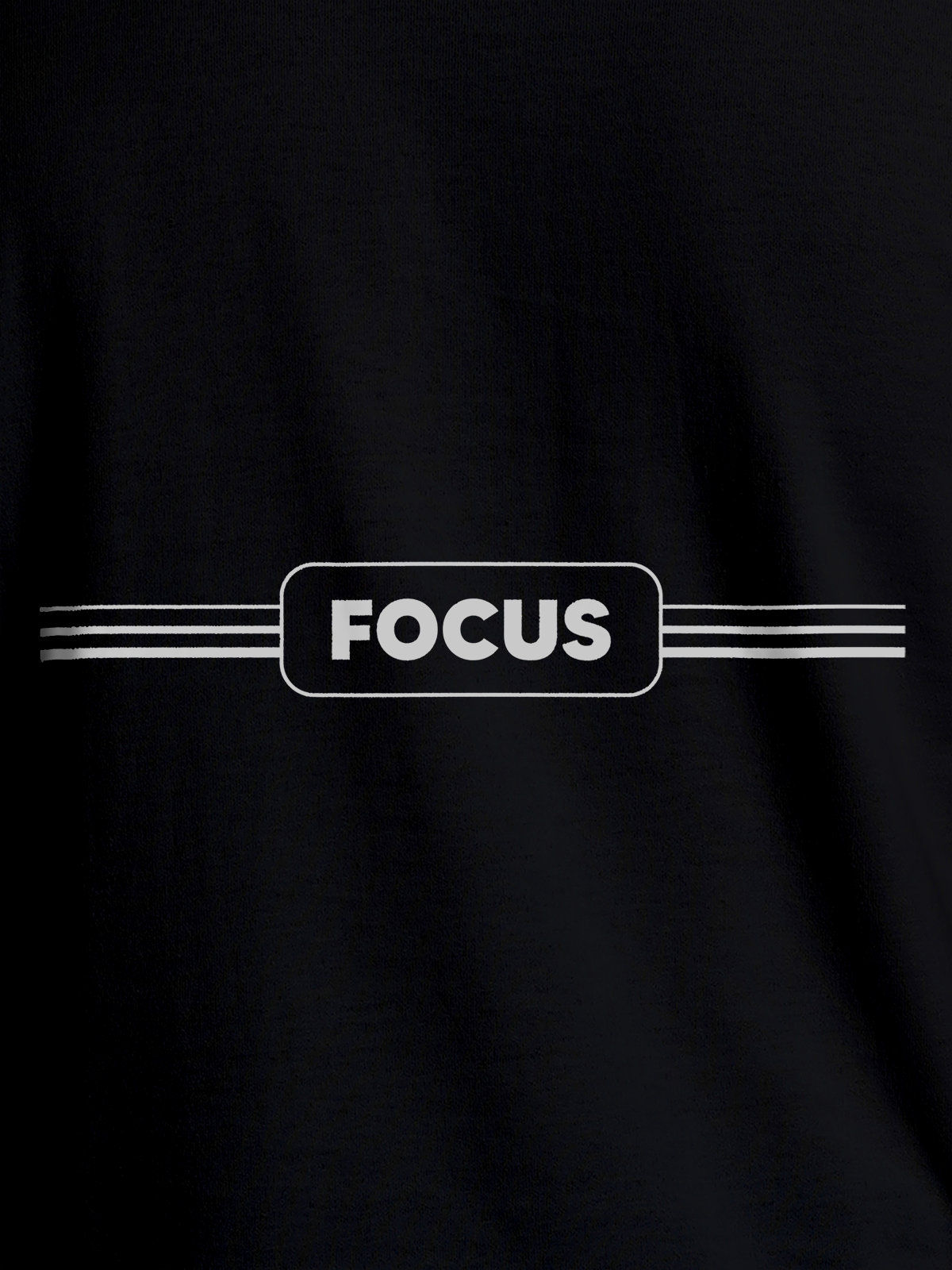 Close up of 'Focus' design on Women's Black Round Neck T-shirt, highlighting intricate details and vibrant print.