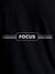 Close up of 'Focus' design on Women's Black Round Neck T-shirt, highlighting intricate details and vibrant print.