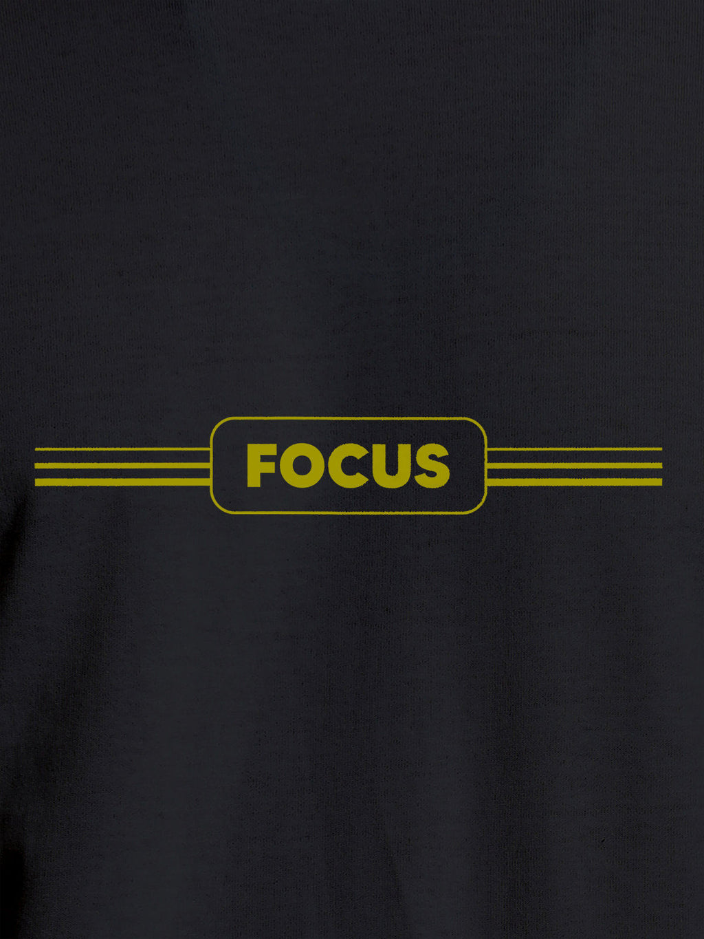 Close up of 'Focus' design on Men's Dark Grey Round Neck T-shirt, highlighting intricate details and vibrant print.