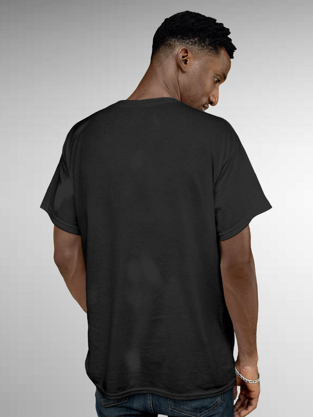 Back view of Fighterhero Men's Dark Grey Round Neck T-shirt, highlighting the modern look and clean finish