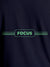 Close up of 'Focus' design on Women's Navy Blue Round Neck T-shirt, highlighting intricate details and vibrant print.