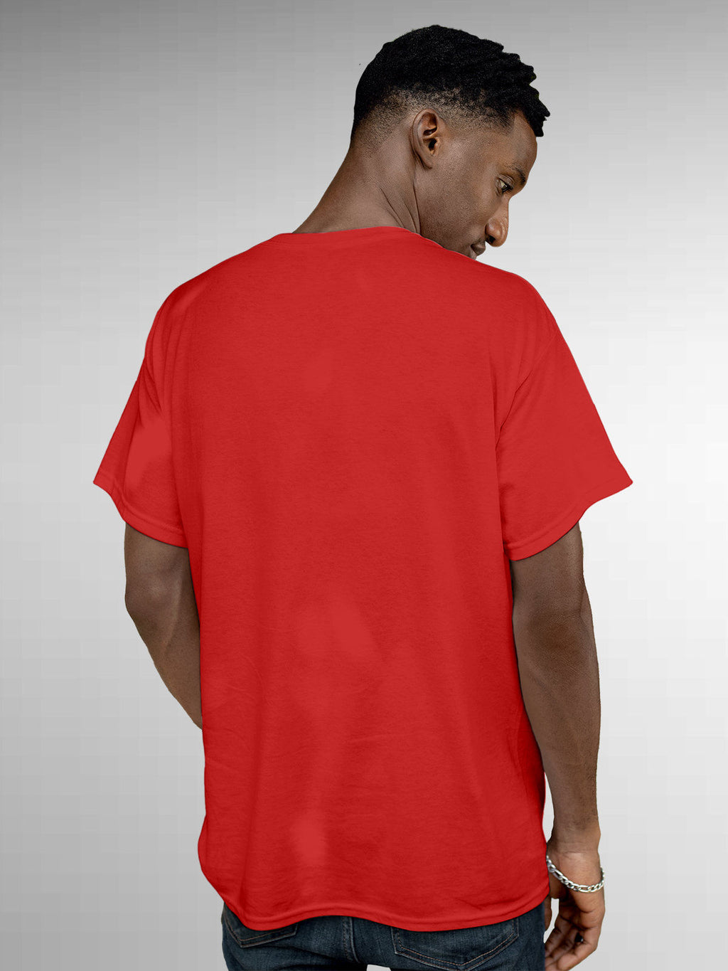 Back view of Fighterhero Men's Red Round Neck T-shirt, highlighting the modern look and clean finish