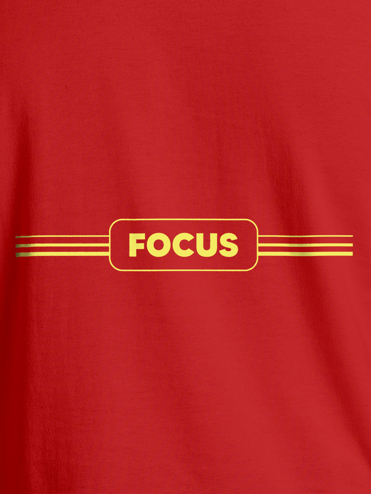 Close up of 'Focus' design on Women's Red Round Neck T-shirt, highlighting intricate details and vibrant print.