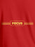 Close up of 'Focus' design on Women's Red Round Neck T-shirt, highlighting intricate details and vibrant print.