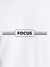 Close up of 'Focus' design on Men's White Round Neck T-shirt, highlighting intricate details and vibrant print.