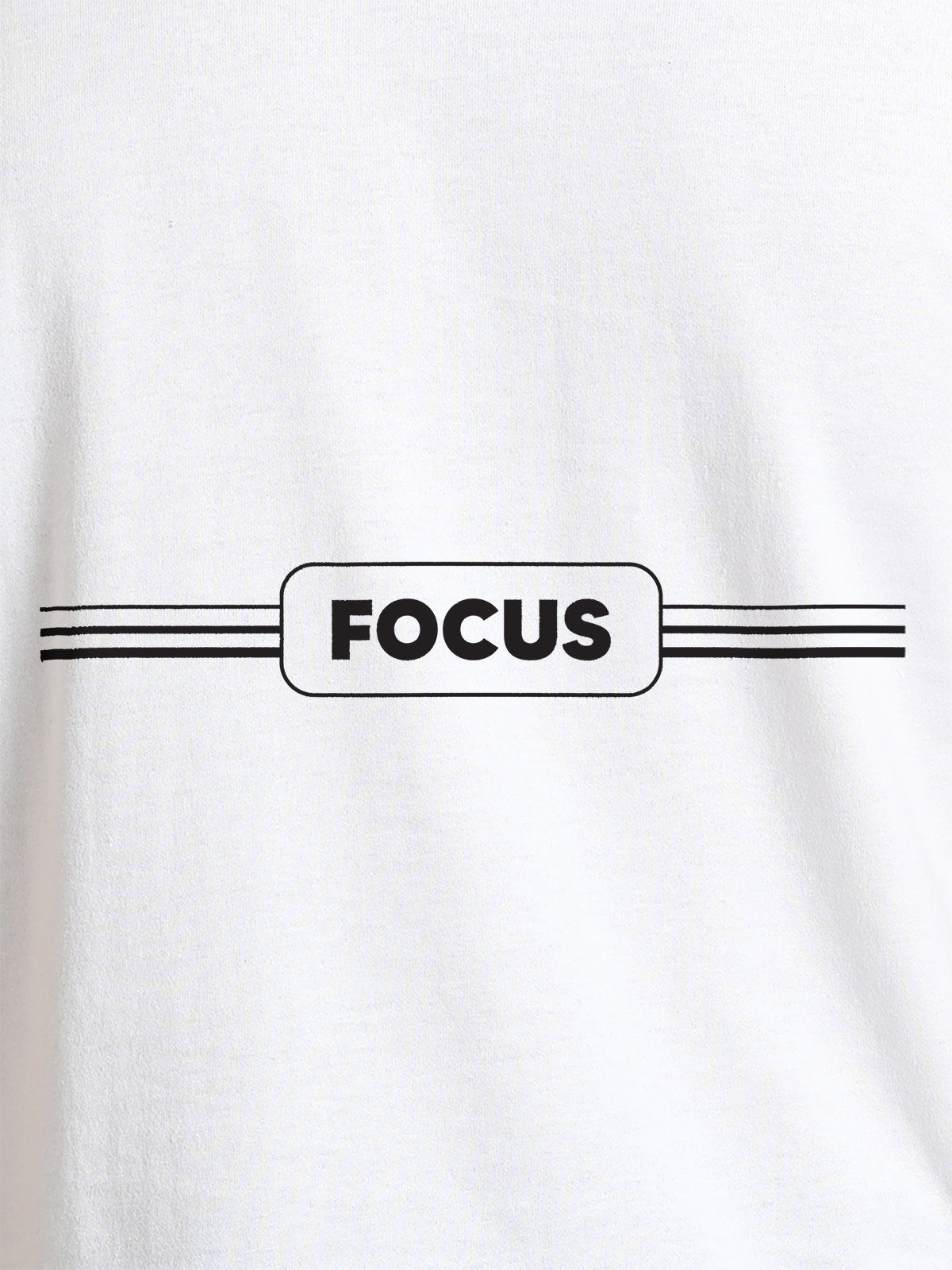 Close up of 'Focus' design on Women's White Round Neck T-shirt, highlighting intricate details and vibrant print.