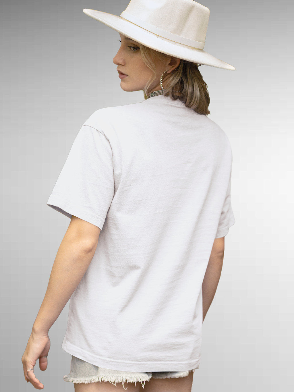 Back view of Fighterhero Women's White Round Neck T-shirt, highlighting the modern look and clean finish