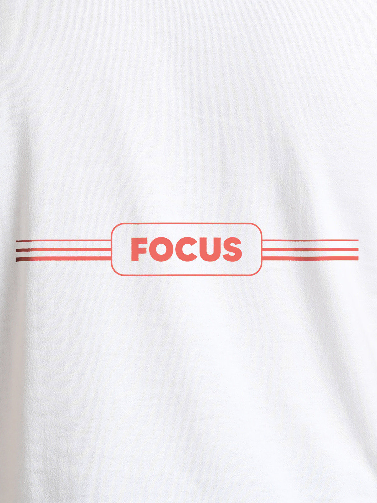 Close up of 'Focus' design on Women's White Round Neck T-shirt, highlighting intricate details and vibrant print.