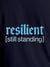 Close up of 'Resilient' design on Women's Navy Blue Round Neck T-shirt, highlighting intricate details and vibrant print.