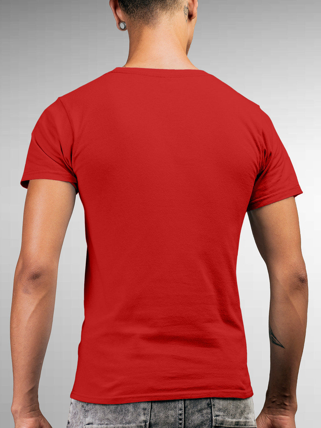 Back view of Fighterhero Men's Red Round Neck T-shirt, highlighting the modern look and clean finish