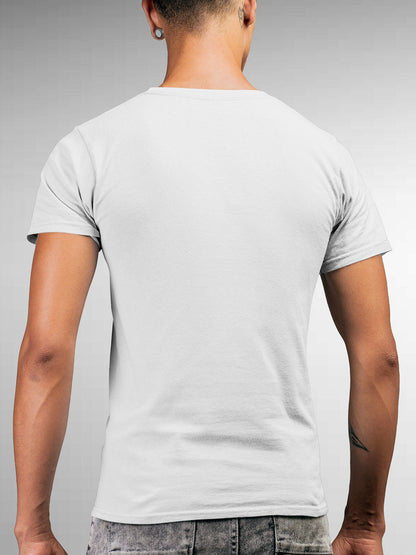 Back view of Fighterhero Men's White Round Neck T-shirt, highlighting the modern look and clean finish