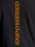 Close up of 'Empowered' design on Men's Dark Grey Round Neck T-shirt, highlighting intricate details and vibrant print.
