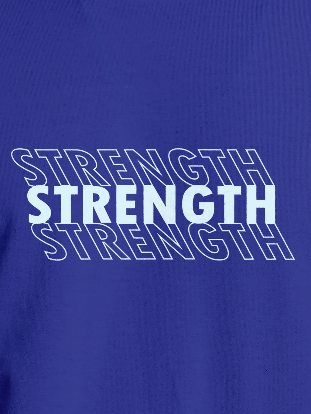 Close up of 'Strength' design on Men's Blue Round Neck T-shirt, highlighting intricate details and vibrant print.