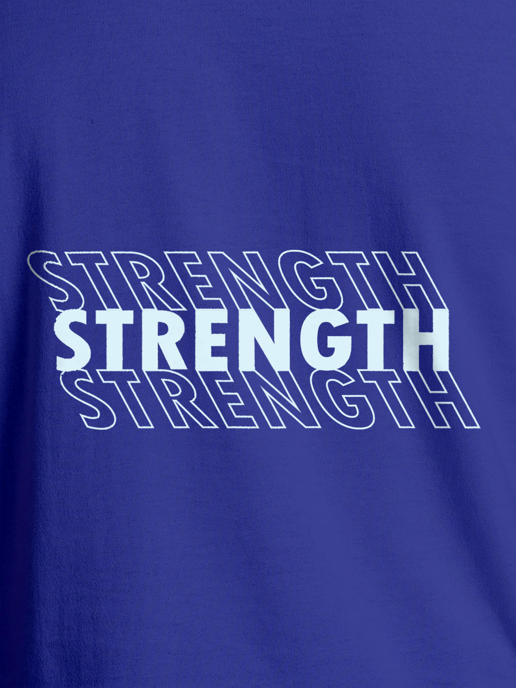 Close up of 'Strength' design on Women's Blue Round Neck T-shirt, highlighting intricate details and vibrant print.