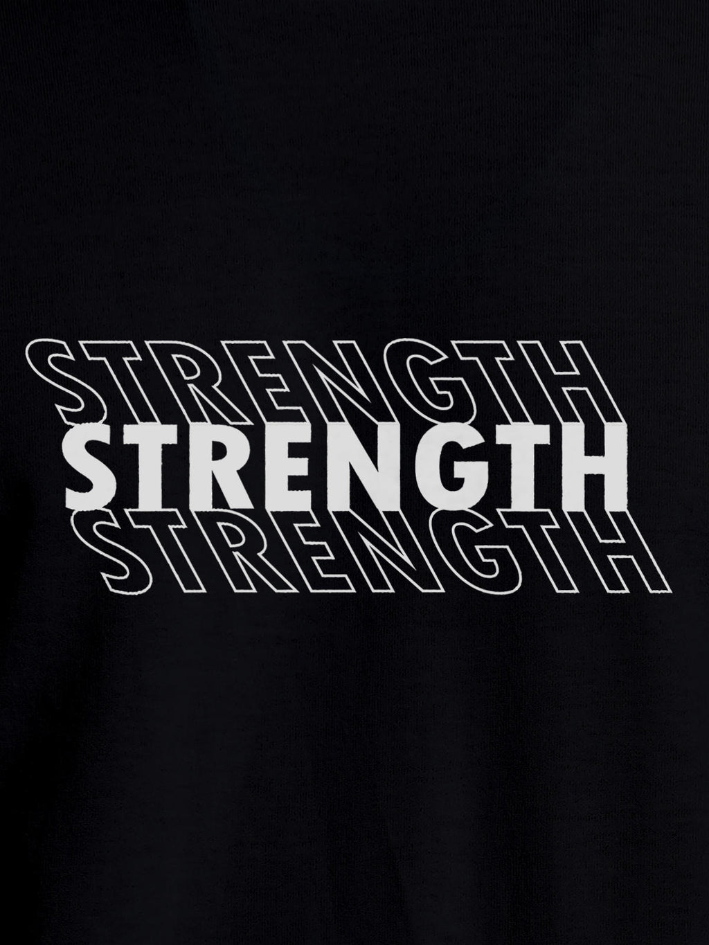 Close up of 'Strength' design on Men's Black Round Neck T-shirt, highlighting intricate details and vibrant print.