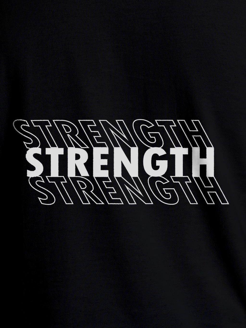 Close up of 'Strength' design on Women's Black Round Neck T-shirt, highlighting intricate details and vibrant print.