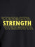 Close up of 'Strength' design on Men's Dark Grey Round Neck T-shirt, highlighting intricate details and vibrant print.