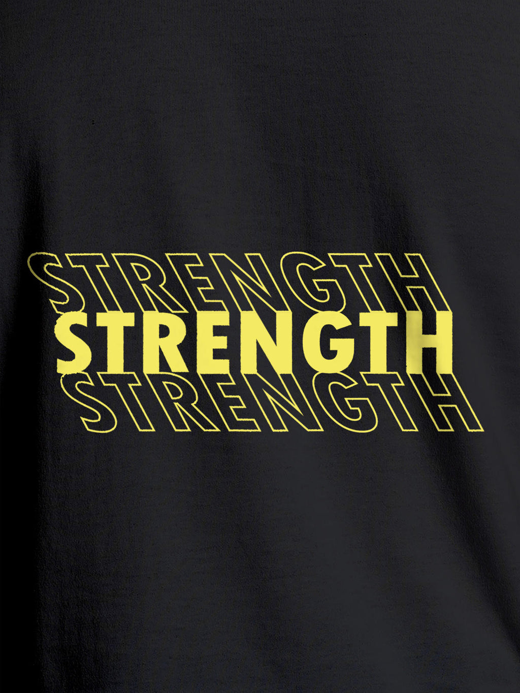 Close up of 'Strength' design on Women's Dark Grey Round Neck T-shirt, highlighting intricate details and vibrant print.