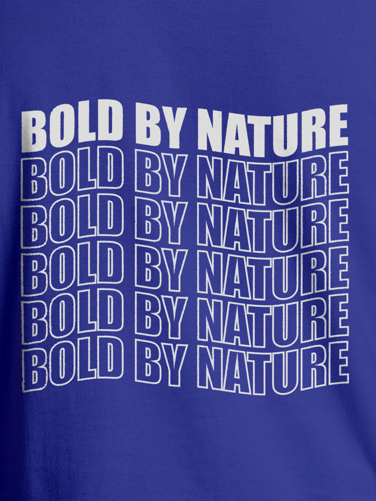 Close up of 'Bold By Nature' design on Men's Blue Round Neck T-shirt, highlighting intricate details and vibrant print.