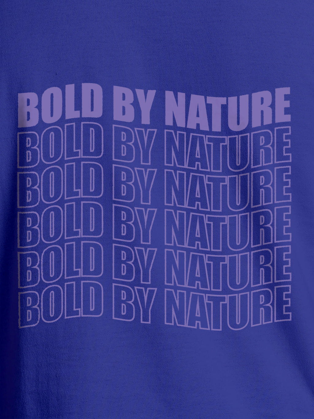 Close up of 'Bold By Nature' design on Men's Blue Round Neck T-shirt, highlighting intricate details and vibrant print.
