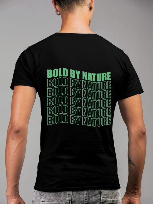 Fighterhero T-shirts: Model wearing Men's Black Round Neck T-shirt with 'Bold By Nature' design