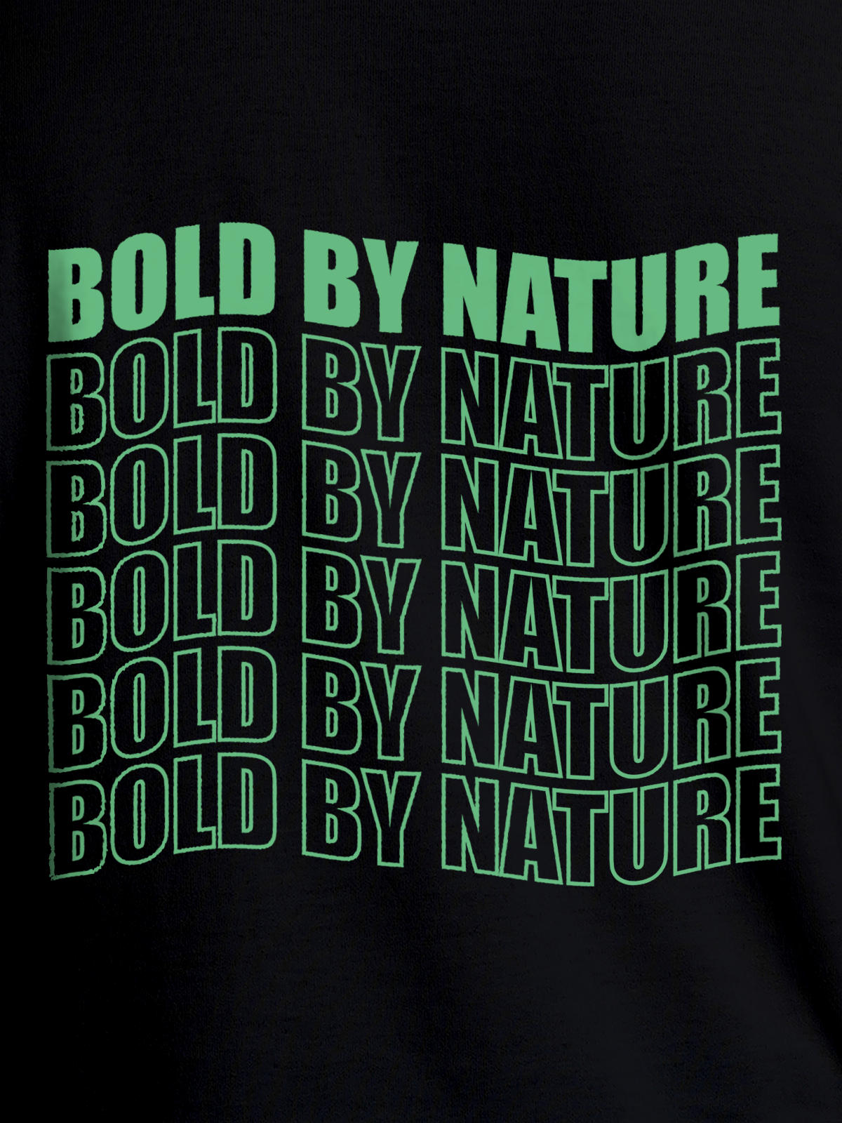 Close up of 'Bold By Nature' design on Men's Black Round Neck T-shirt, highlighting intricate details and vibrant print.