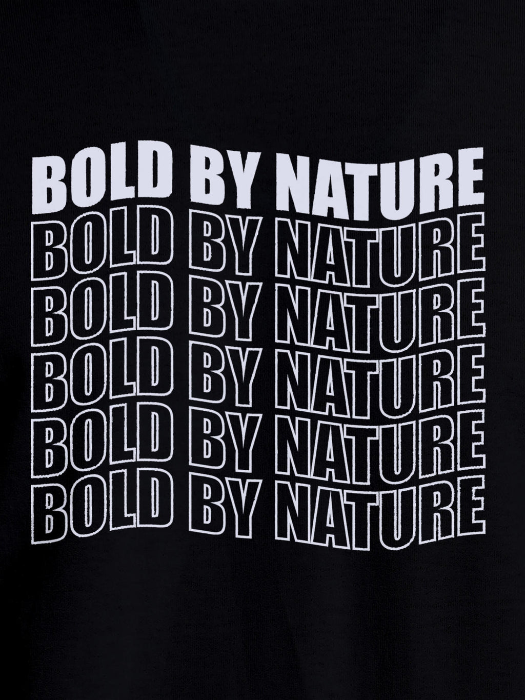 Close up of 'Bold By Nature' design on Women's Black Round Neck T-shirt, highlighting intricate details and vibrant print.