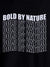 Close up of 'Bold By Nature' design on Women's Black Round Neck T-shirt, highlighting intricate details and vibrant print.