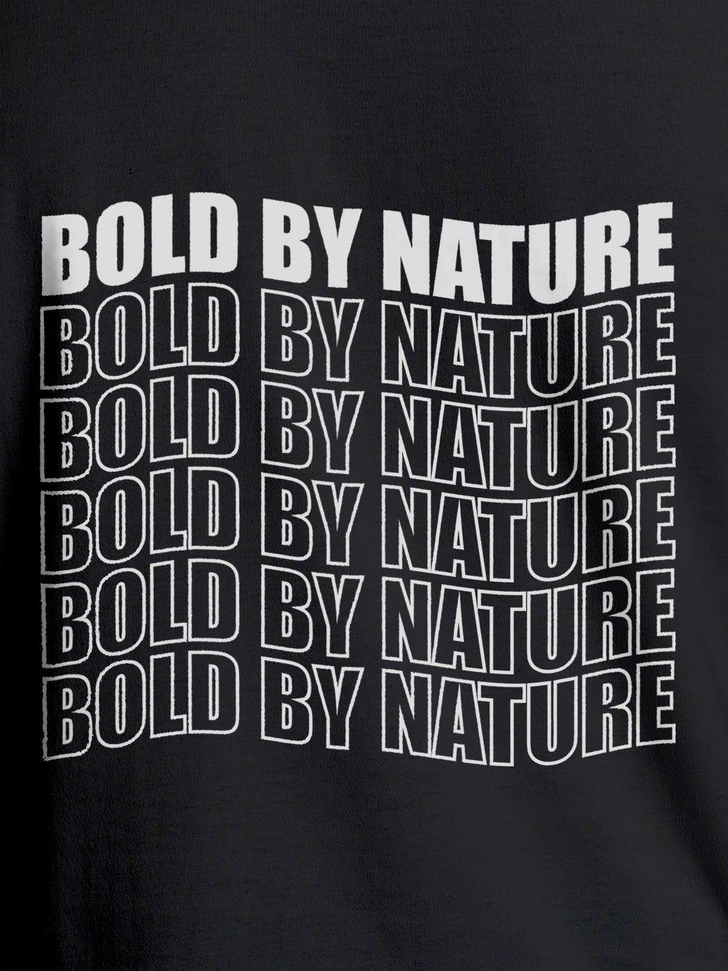 Close up of 'Bold By Nature' design on Men's Dark Grey Round Neck T-shirt, highlighting intricate details and vibrant print.