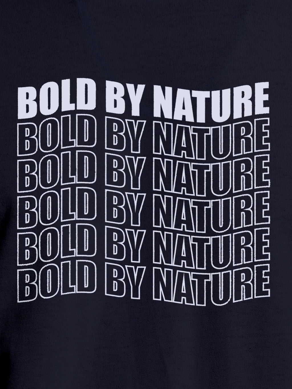 Close up of 'Bold By Nature' design on Women's Navy Blue Round Neck T-shirt, highlighting intricate details and vibrant print.