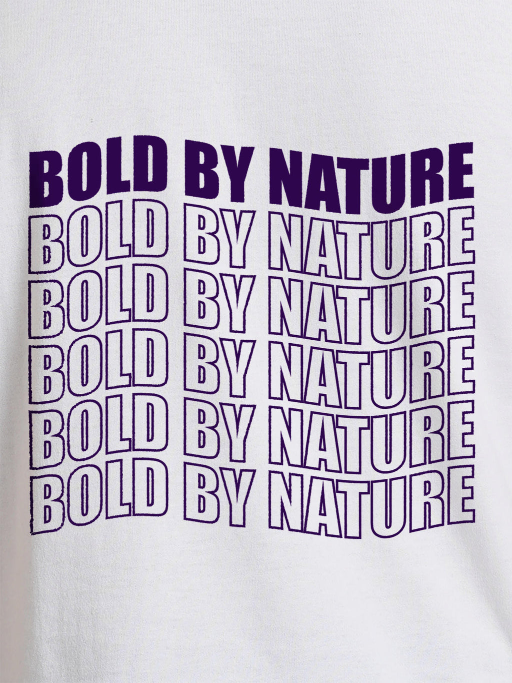 Close up of 'Bold By Nature' design on Men's White Round Neck T-shirt, highlighting intricate details and vibrant print.
