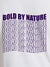 Close up of 'Bold By Nature' design on Men's White Round Neck T-shirt, highlighting intricate details and vibrant print.