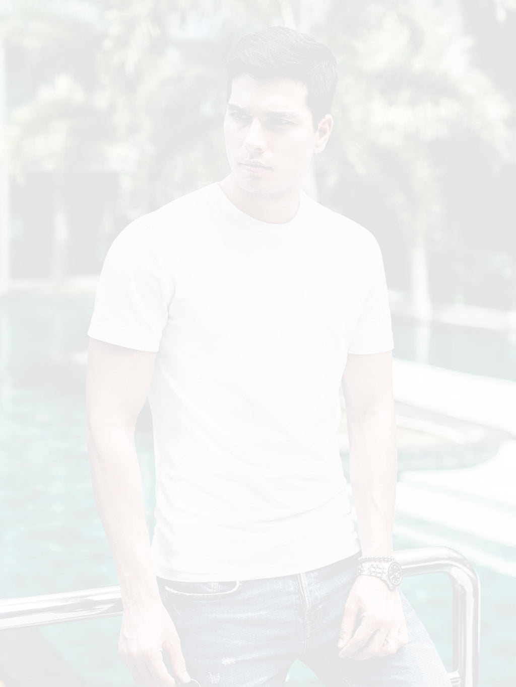 Front view of Fighterhero Men's White Round Neck T-shirt, highlighting the modern look and clean finish