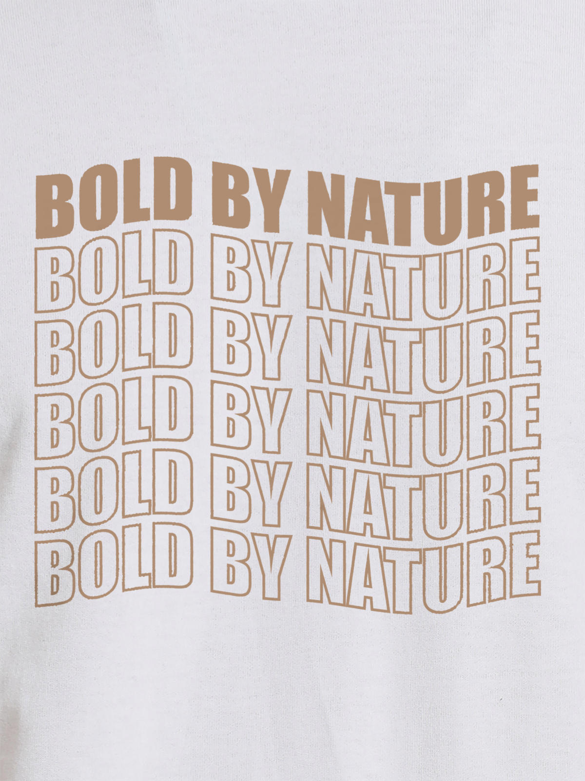 Close up of 'Bold By Nature' design on Women's White Round Neck T-shirt, highlighting intricate details and vibrant print.