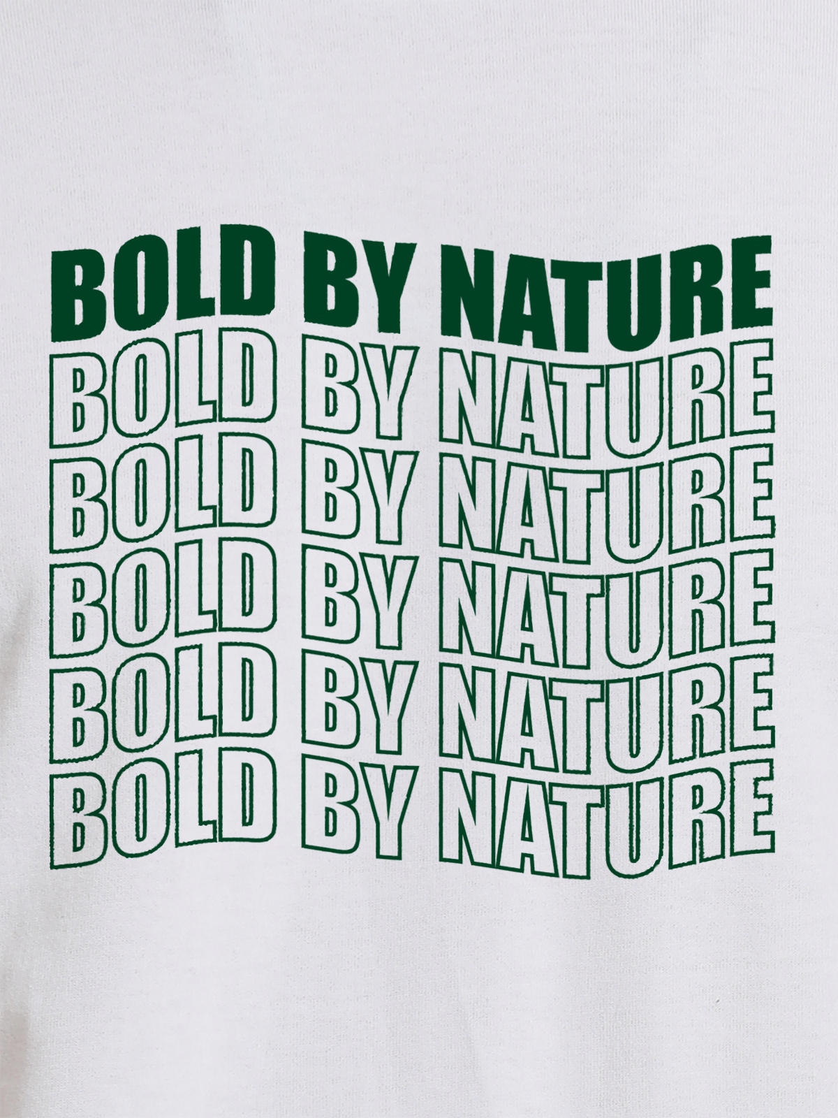 Close up of 'Bold By Nature' design on Women's White Round Neck T-shirt, highlighting intricate details and vibrant print.