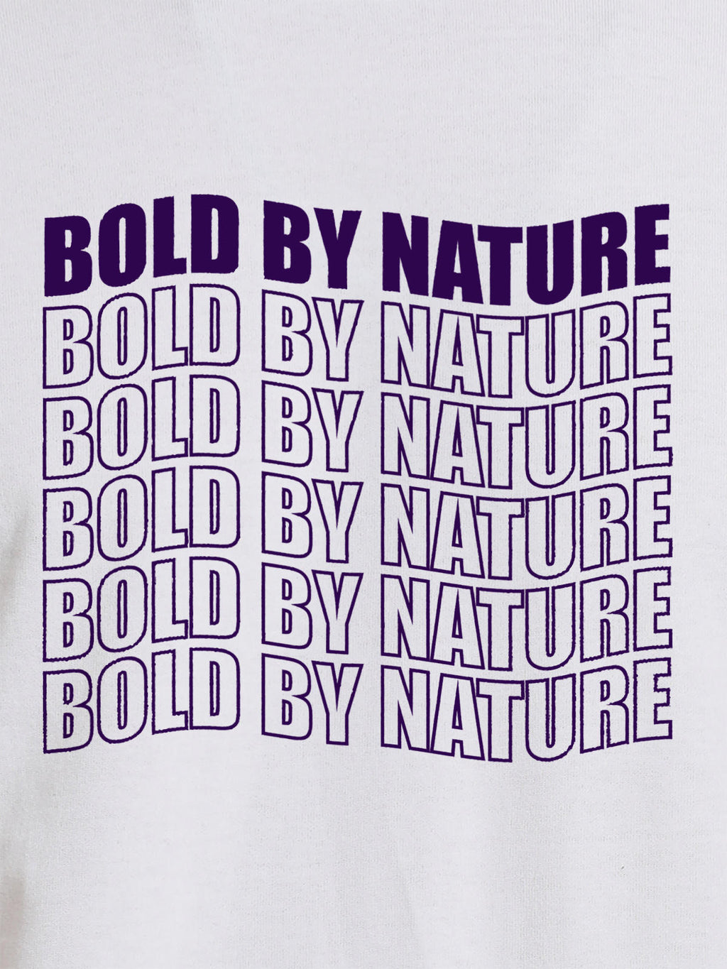 Close up of 'Bold By Nature' design on Women's White Round Neck T-shirt, highlighting intricate details and vibrant print.