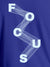 Close up of 'Focus' design on Women's Blue Round Neck T-shirt, highlighting intricate details and vibrant print.