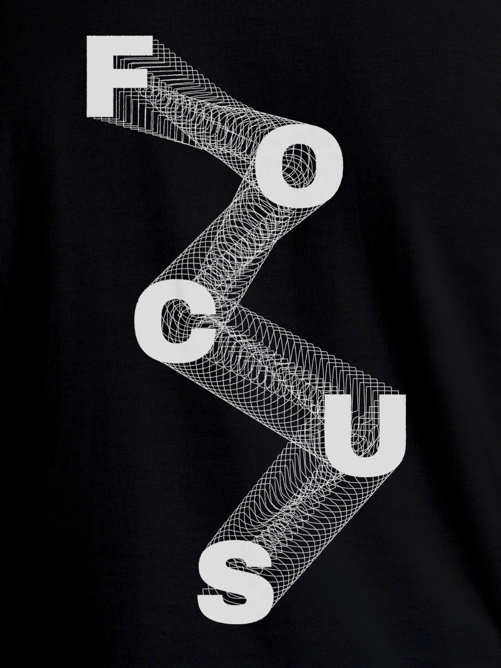 Close up of 'Focus' design on Women's Black Round Neck T-shirt, highlighting intricate details and vibrant print.