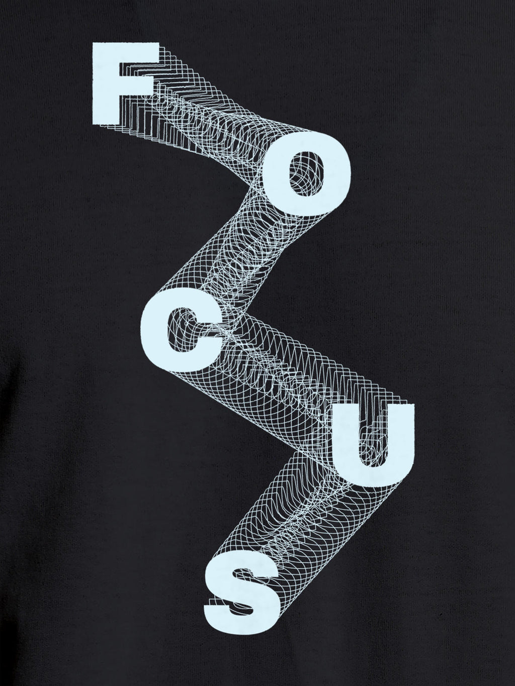 Close up of 'Focus' design on Men's Dark Grey Round Neck T-shirt, highlighting intricate details and vibrant print.