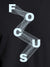 Close up of 'Focus' design on Men's Dark Grey Round Neck T-shirt, highlighting intricate details and vibrant print.